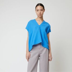 ATELIER DELPHINE Celeste Crinkled Cotton Top Indigo Bunting Large